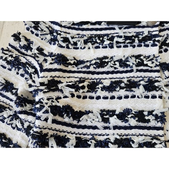 St John knit new jacket pullover women's fringe L striped black blue white fun - Picture 3 of 7